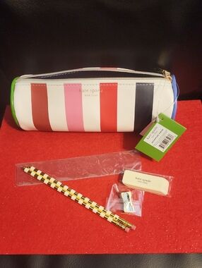 Kate Spade Stripe Multicolor Pencil Case W Accessories